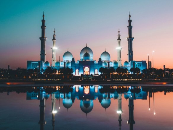 blue and beige concrete mosque